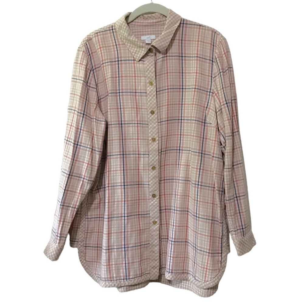 J Jill Double Layer Cotton Flannel Long Sleeve Button Up Tunic Large